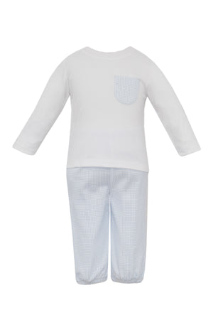 Light Blue Gingham Knit Pants Set Light Blue Gingham Knit Pants Set