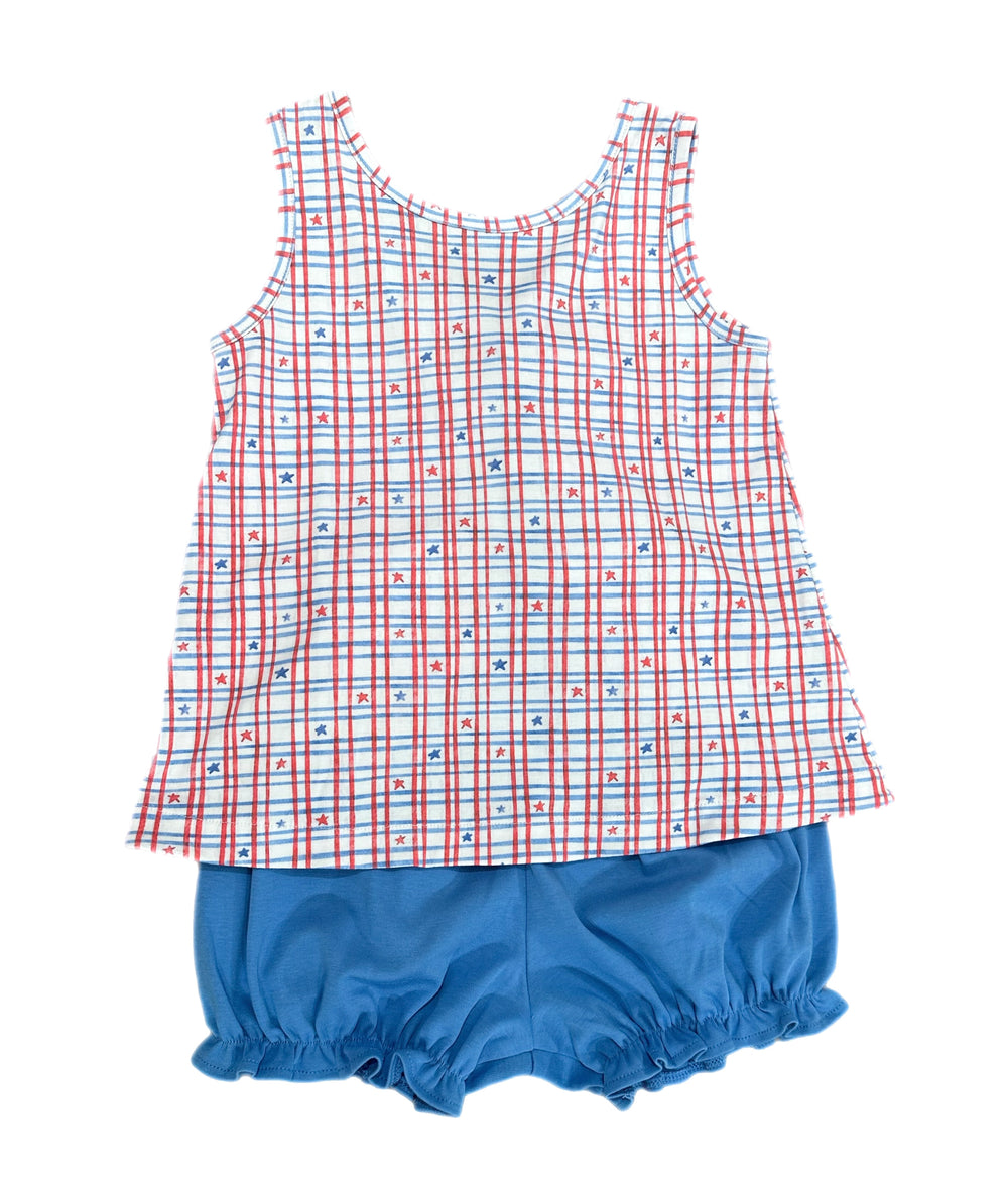 Kinley Bloomer Set - Stars & Check Patriotic