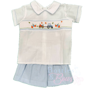 Tractor & Pumpkin Smocked Short Set Tractor & Pumpkin Smocked Short Set