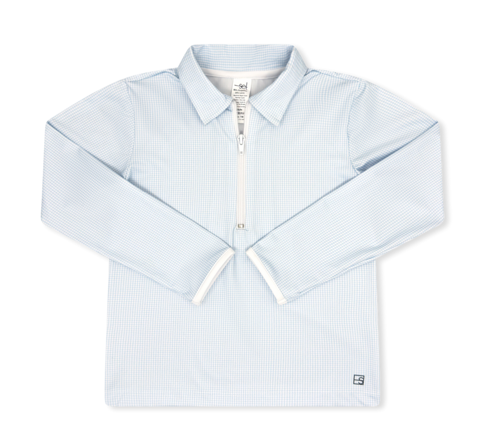 Henry Half Zip - Blue Mini Gingham