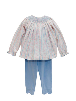 Floral Stripe and Bows Long Sleeve Bishop Smock Legging Set Floral Stripe and Bows Long Sleeve Bishop Smock Legging Set