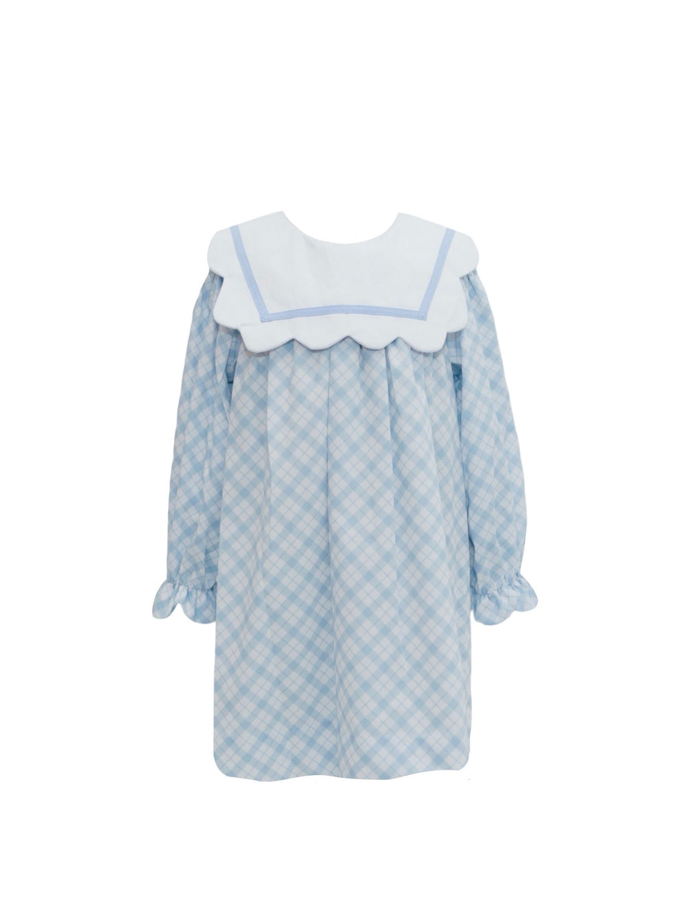 Blue Plaid Scallop Collar Dress