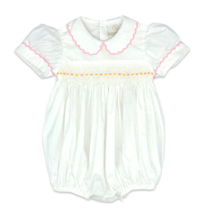 Belle Bubble - White Batiste with Pink & Yellow French Knots Belle Bubble - White Batiste with Pink & Yellow French Knots