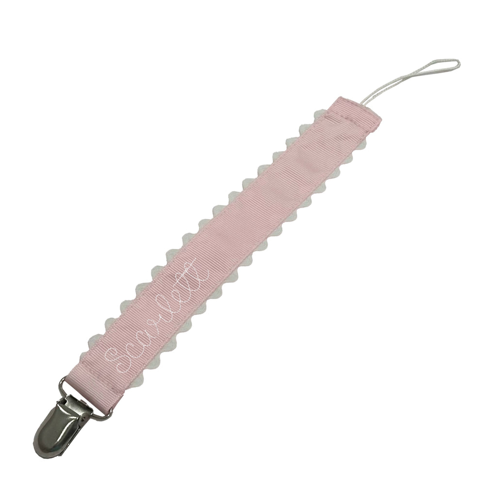 Embroidered Pacifier Clip - Pink