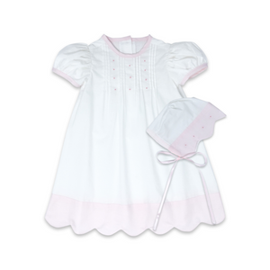 1956 Daygown Set - Blessings White, Pink Scallop Batiste 1956 Daygown Set - Blessings White, Pink Scallop Batiste