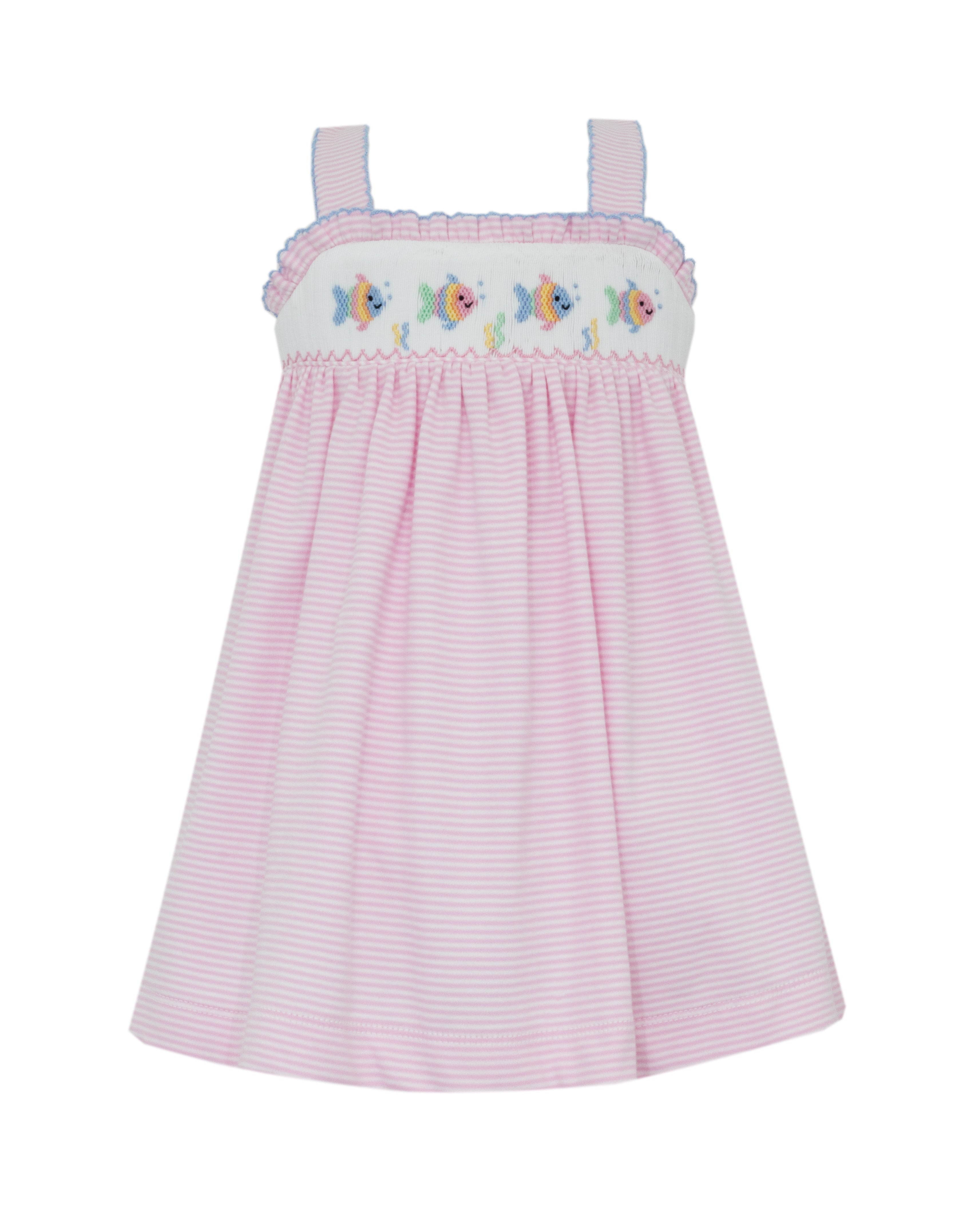 Fish Knit Strap Sundress- Pink Stripe 4T
