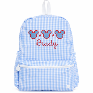 Blue Gingham Mouse Embroidered Backpack Blue Gingham Mouse Embroidered Backpack