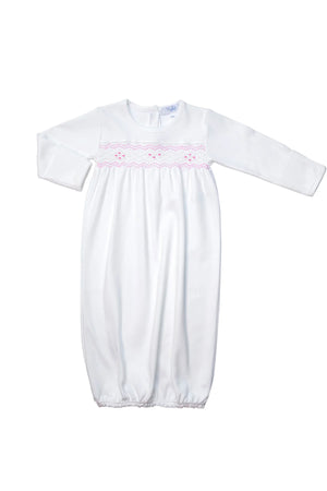 White & Pink Smocked Gown White & Pink Smocked Gown