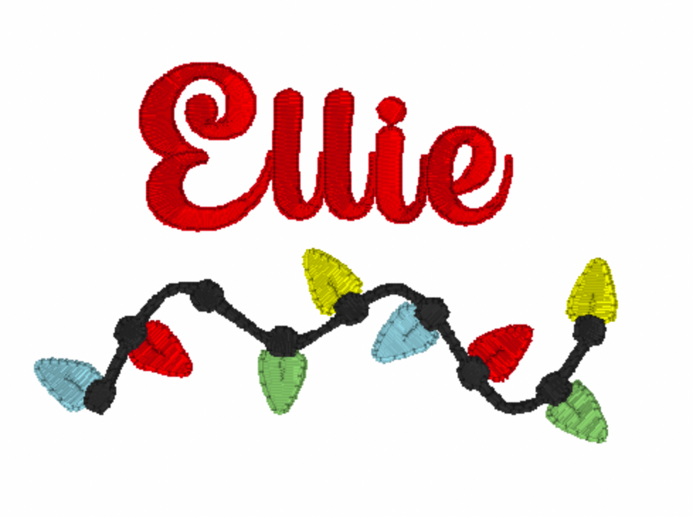 Christmas Lights & Name Embroidery Design