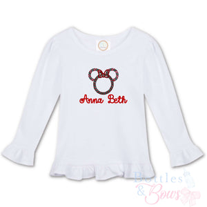Candy Cane Mouse Embroidered Shirt Candy Cane Mouse Embroidered Shirt
