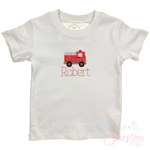Firetruck Cross Stitch Embroidered Shirt Firetruck Cross Stitch Embroidered Shirt