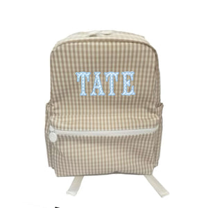 Khaki Gingham Fishtail Applique Embroidered Backpack Khaki Gingham Fishtail Applique Embroidered Backpack