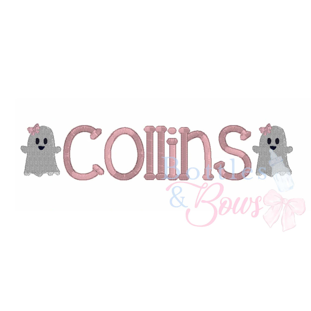 Ghost & Name Embroidery Design