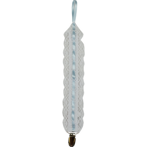 Legacy Pacifier Clip - White Lace/Blue Ribbon Legacy Pacifier Clip - White Lace/Blue Ribbon