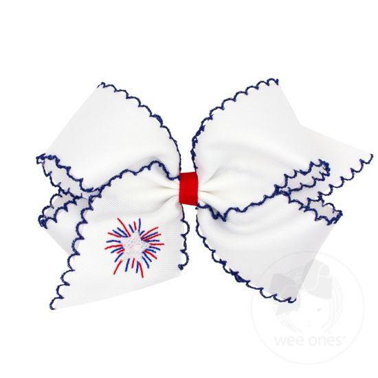 King Hair Bow with Firework Embroidery