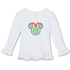 Mouse Head with Christmas Lights Embroidered Shirt Mouse Head with Christmas Lights Embroidered Shirt