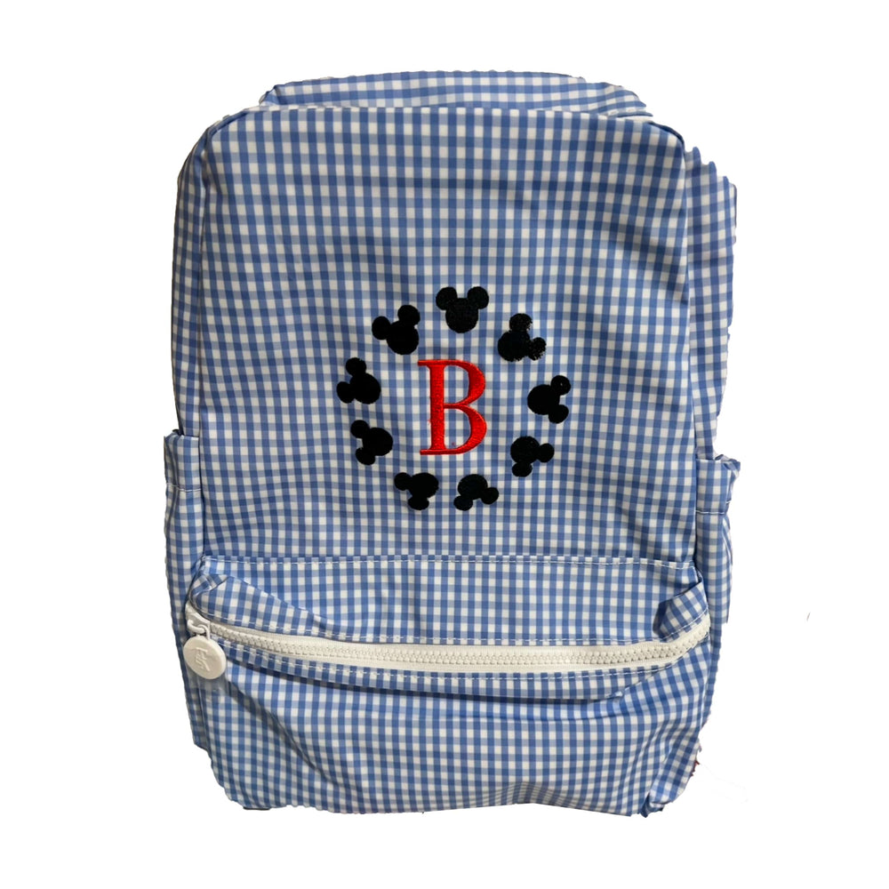 Blue Gingham Embroidered Backpack