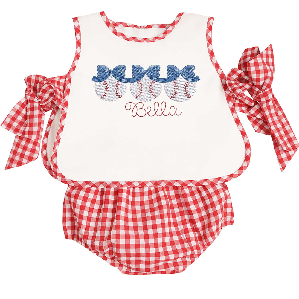 Red Gingham Baseball Bloomer Set