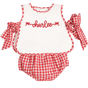 Red Gingham Name Bloomer Set Red Gingham Name Bloomer Set
