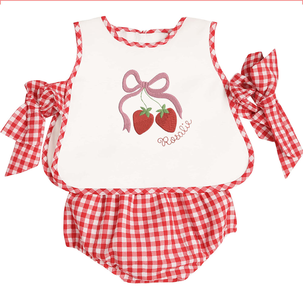 Red Gingham Strawberries Bloomer Set