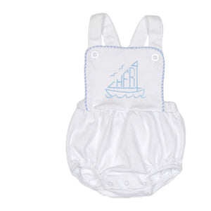 Blue Sailing Initial Gingham Sunsuit Blue Sailing Initial Gingham Sunsuit