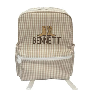 Khaki Gingham Embroidered Backpack Khaki Gingham Embroidered Backpack