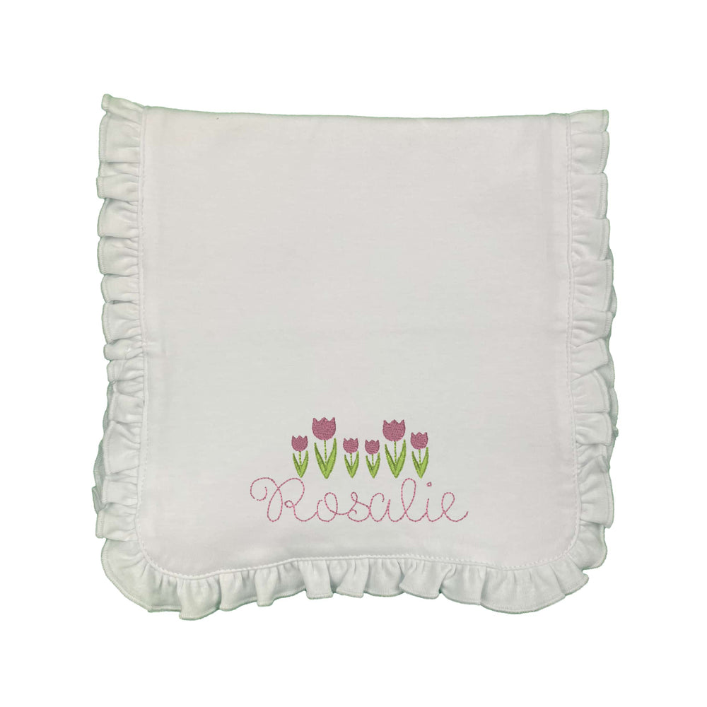 Name & Tulips Embroidered Burp Cloth