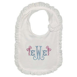 Initials & Side Bows Embroidered Bib Initials & Side Bows Embroidered Bib