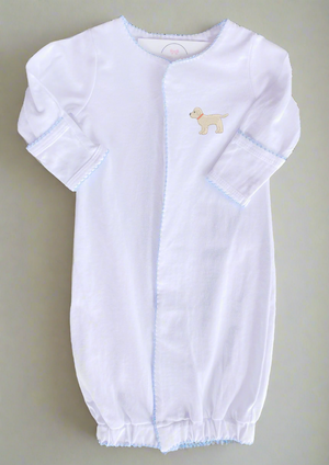 Embroidered Puppy Gown - Blue Trim Embroidered Puppy Gown - Blue Trim