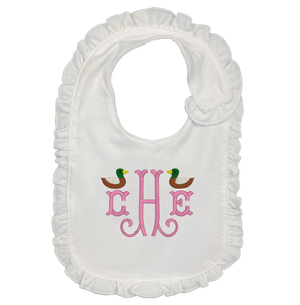 Mallards with Initials Bib - Pink Mallards with Initials Bib - Pink