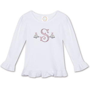 Embroidered Initial & Mini Ice Skates Shirt Embroidered Initial & Mini Ice Skates Shirt