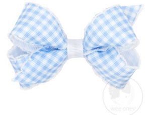 Mini Gingham Moonstitch Bow - Blue Mini Gingham Moonstitch Bow - Blue