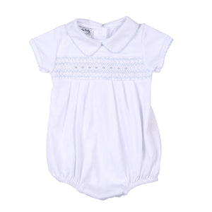 Taylor & Tyler Smocked Bubble - White/Blue Taylor & Tyler Smocked Bubble - White/Blue