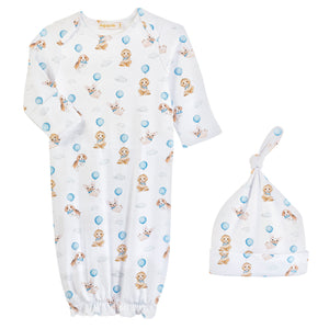 Puppies Printed Gown & Hat Set Puppies Printed Gown & Hat Set