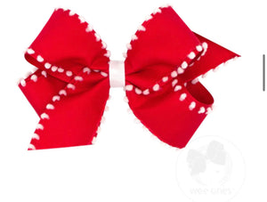 Medium Grosgain Bow - Red with White PomPom Medium Grosgain Bow - Red with White PomPom