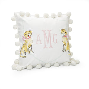 Retriever with Pink Bow Pom Pom Pillow Retriever with Pink Bow Pom Pom Pillow