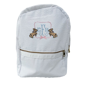 White Seersucker Puppy Backpack White Seersucker Puppy Backpack