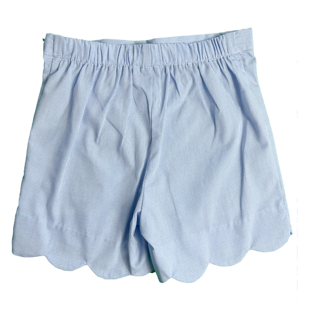 Blue Mini Gingham Scallop Shorts