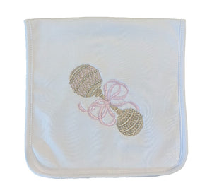 Rattle Embroidered Burp Cloth - Pink or Blue Rattle Embroidered Burp Cloth - Pink or Blue