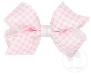 Mini Gingham Moonstitch Bow - Pink Mini Gingham Moonstitch Bow - Pink