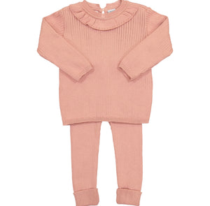 Ruffle Collar Ribbed Knit Set Ruffle Collar Ribbed Knit Set