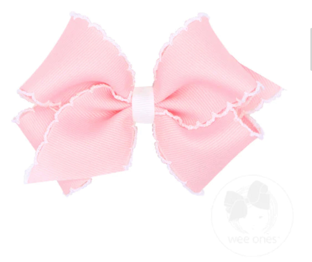 Medium Moonstitch Bow - Light Pink/White