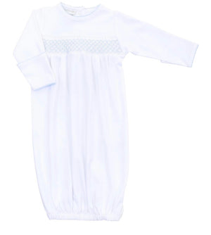 Essentials Smocked Gown - White/Blue Essentials Smocked Gown - White/Blue