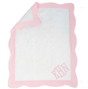 White Quilt/Pink Trim with Embroidered Initials White Quilt/Pink Trim with Embroidered Initials