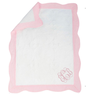 White Quilt/Pink Trim with Embroidered Initials White Quilt/Pink Trim with Embroidered Initials
