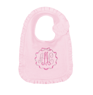 Pink Initial Frame Embroidered Bib Pink Initial Frame Embroidered Bib