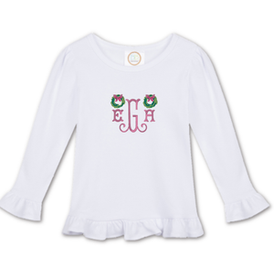 Christmas Wreath and Initials Embroidered Shirt Christmas Wreath and Initials Embroidered Shirt