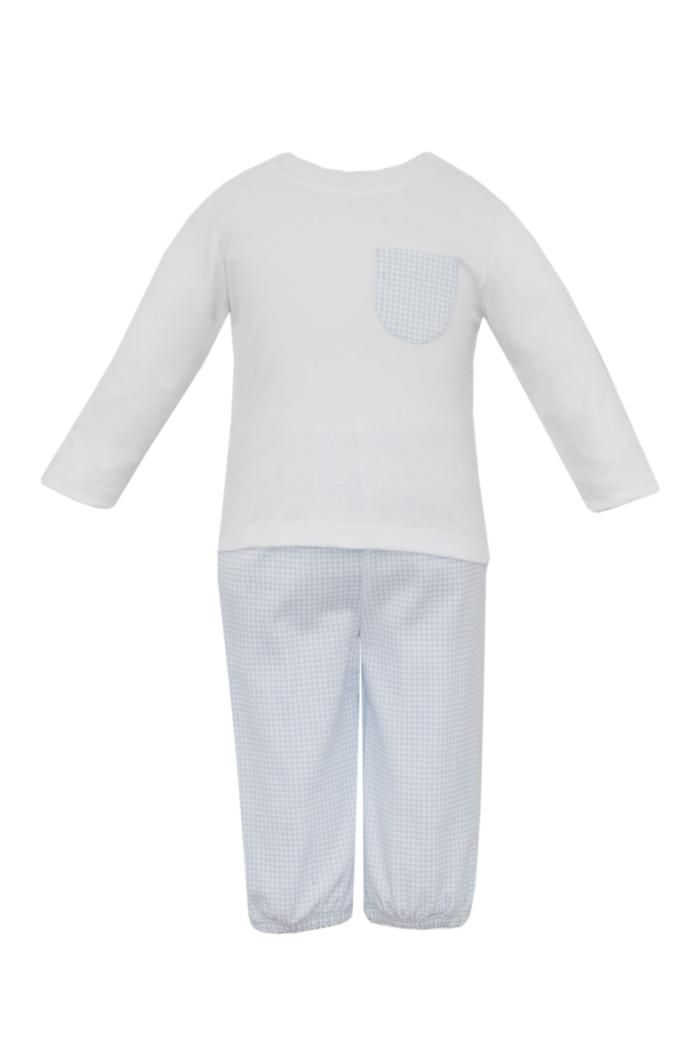 Light Blue Gingham Knit Pants Set