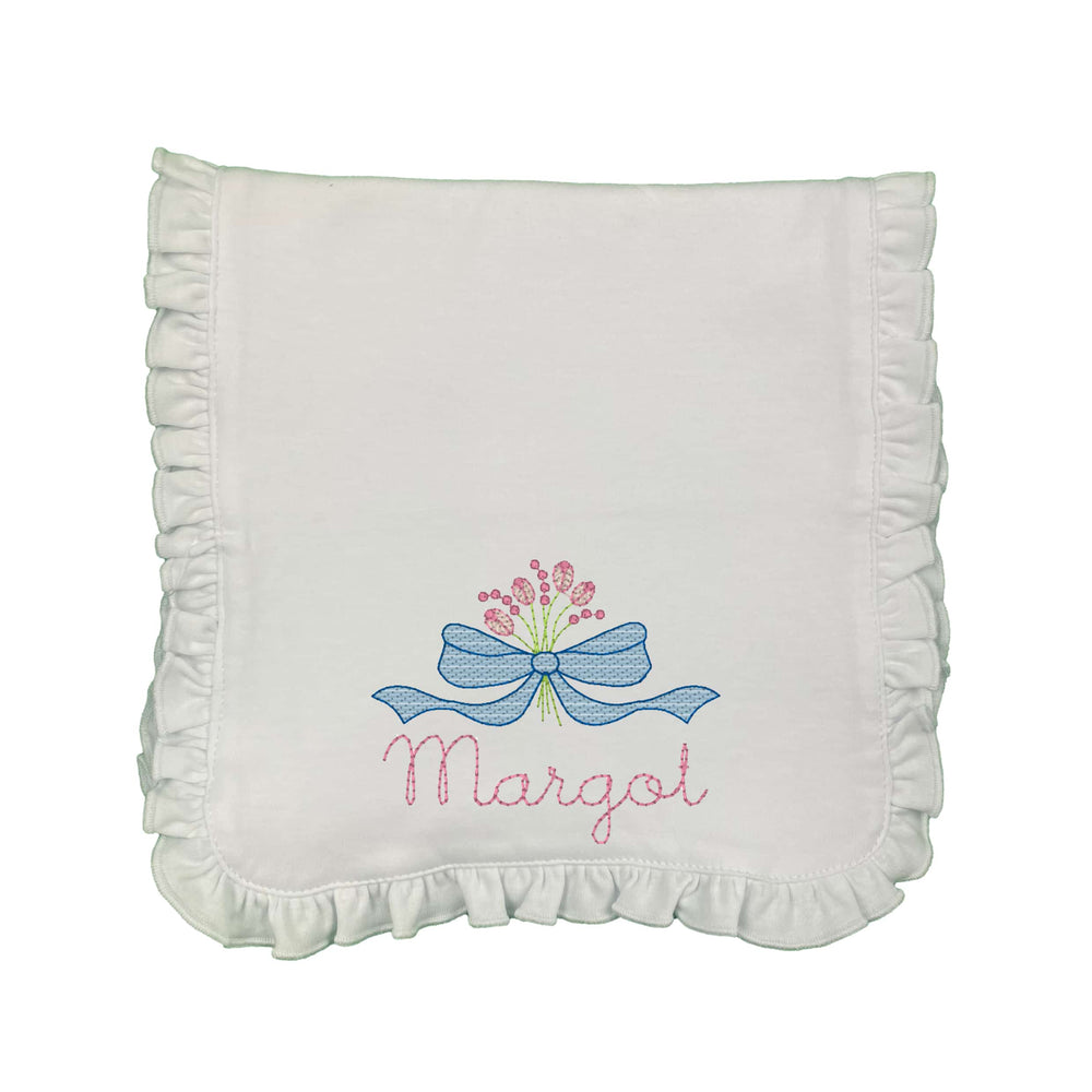 Tulips & Bow Embroidered Burp Cloth