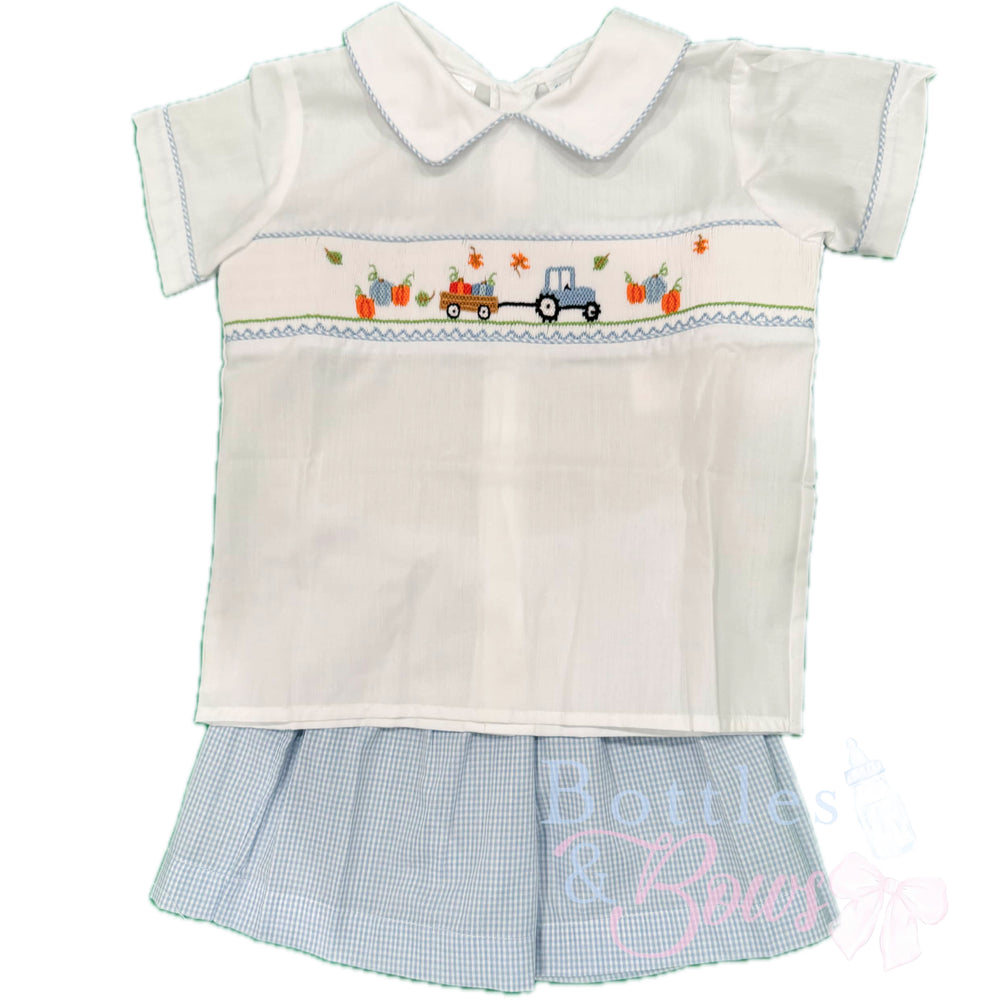 Tractor & Pumpkin Smocked Short Set